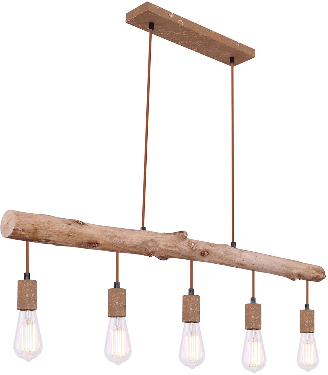 Globo - hanglamp - Jakob - bruin - hout - grote eettafellamp - E27 - 15327-5N