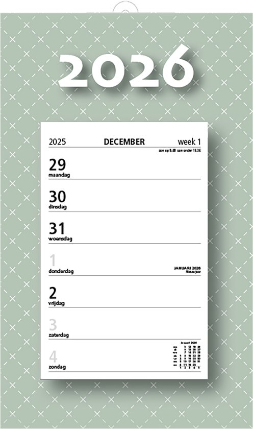 MGPcards - Week Scheurkalender 2026 - Week begint op maandag - 21 x 34 cm - Grijs groen