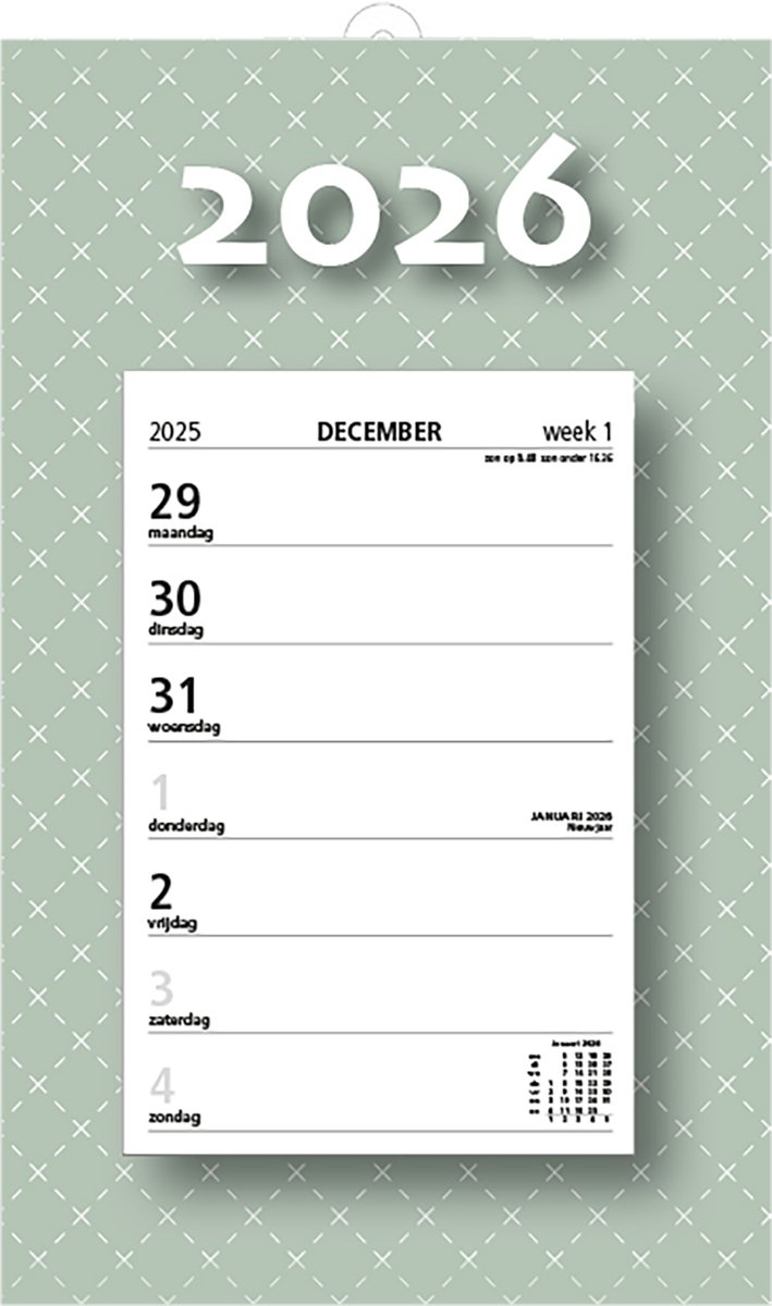 MGPcards - Week Scheurkalender 2026 - Week begint op maandag - 21 x 34 cm - Grijs groen