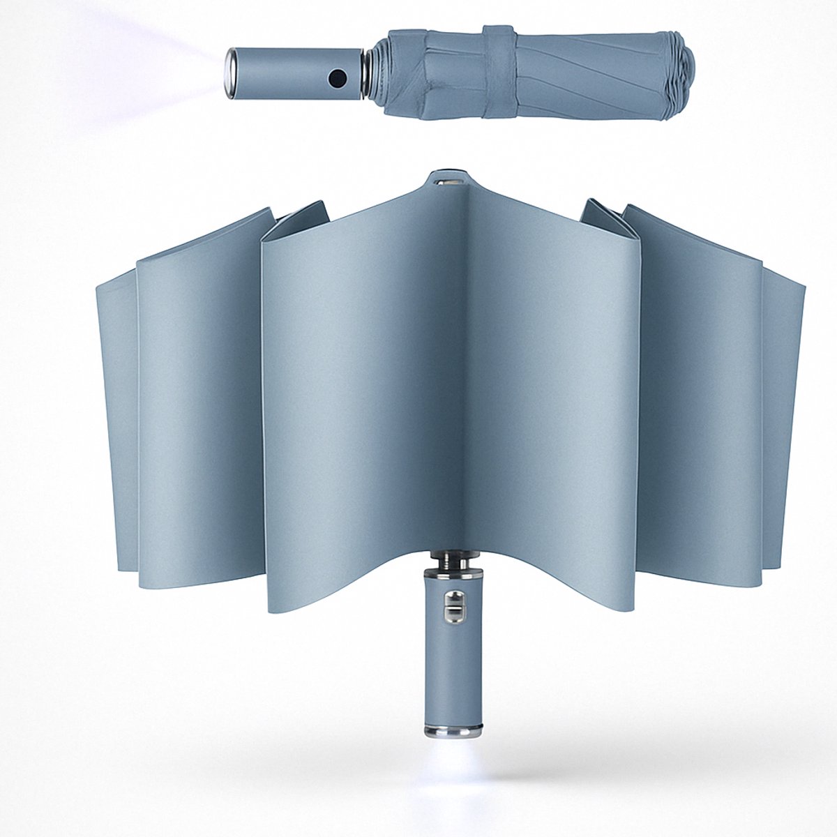 Caimco Luxe Paraplu - Opvouwbare Paraplu met LED Zaklamp - Delfts Blauw - UV Bescherming - Automatisch Uitklapbaar - Windproof - Paraplu Opvouwbaar - Paraplu's - Regen - Zichtbaarheid in het Donker - Stormparaplu - Accessoire - Zaklamp - Survival