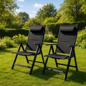 FlinQ Vylora Verstelbare Aluminium Tuinstoelen 2x - Weerbestendig en Inklapbare Tuinmeubelen - Set van 2 Relaxstoelen - Ideale Campingstoel of Terrasstoel - Voor Tuin of Balkon
