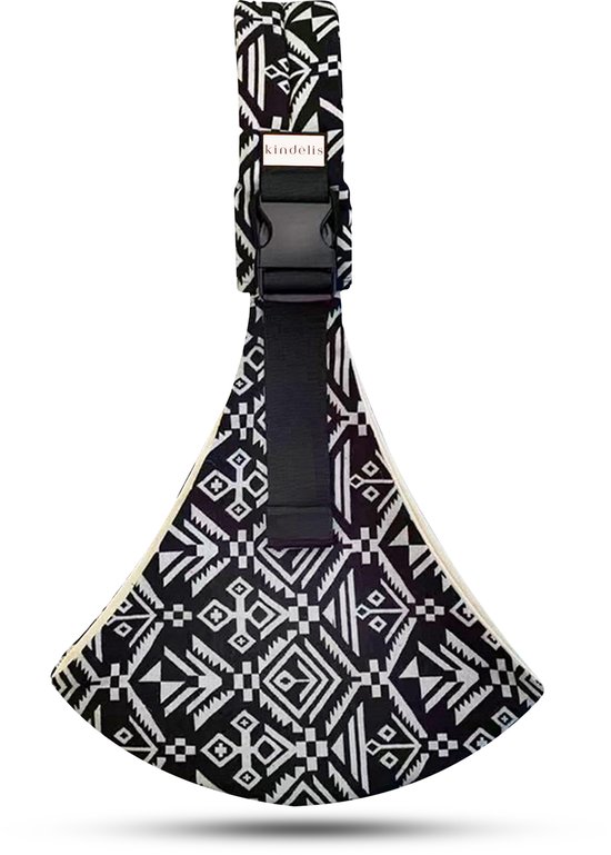 Kindelis – Baby Draagzak – Comfortabele Buik- en Rugdrager – Ademend & Veilig – voor Baby's en Peuters tot 15kg – Tribal Zwart
