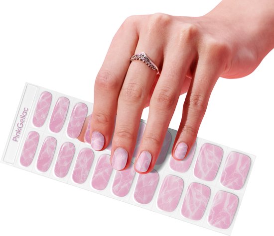 Pink Gellac UV Nagelstickers - Gellak Stickers 0048 Marbled Pink - Nail Art Gel Stickers voor Nagels - 20 stuks in 10 maten