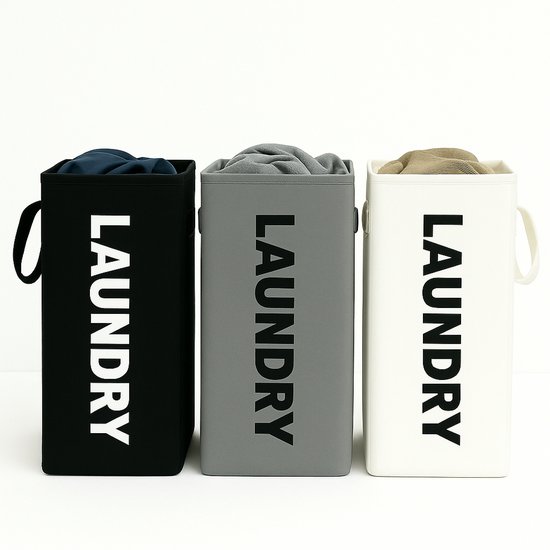 Panier à linge - Panier à linge 3 compartiments - Imperméable - Respirant - Pliable - 72l - gris