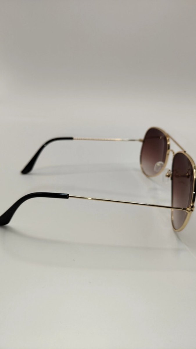 Aviator Piloten Heren Dames Zonnebril Goud Metaal - Licht Bruine mat glazen — afbeelding 4