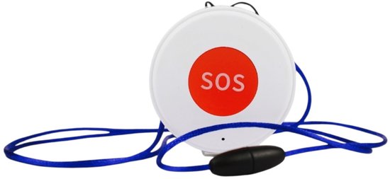 Alarmknop Wifi Rond - noodknop voor senioren - alarmknop voor ouderen - noodoproep met één druk op de knop - Eenvoudig in gebruik - SOS knop en halskoord met breekbeveiliging -