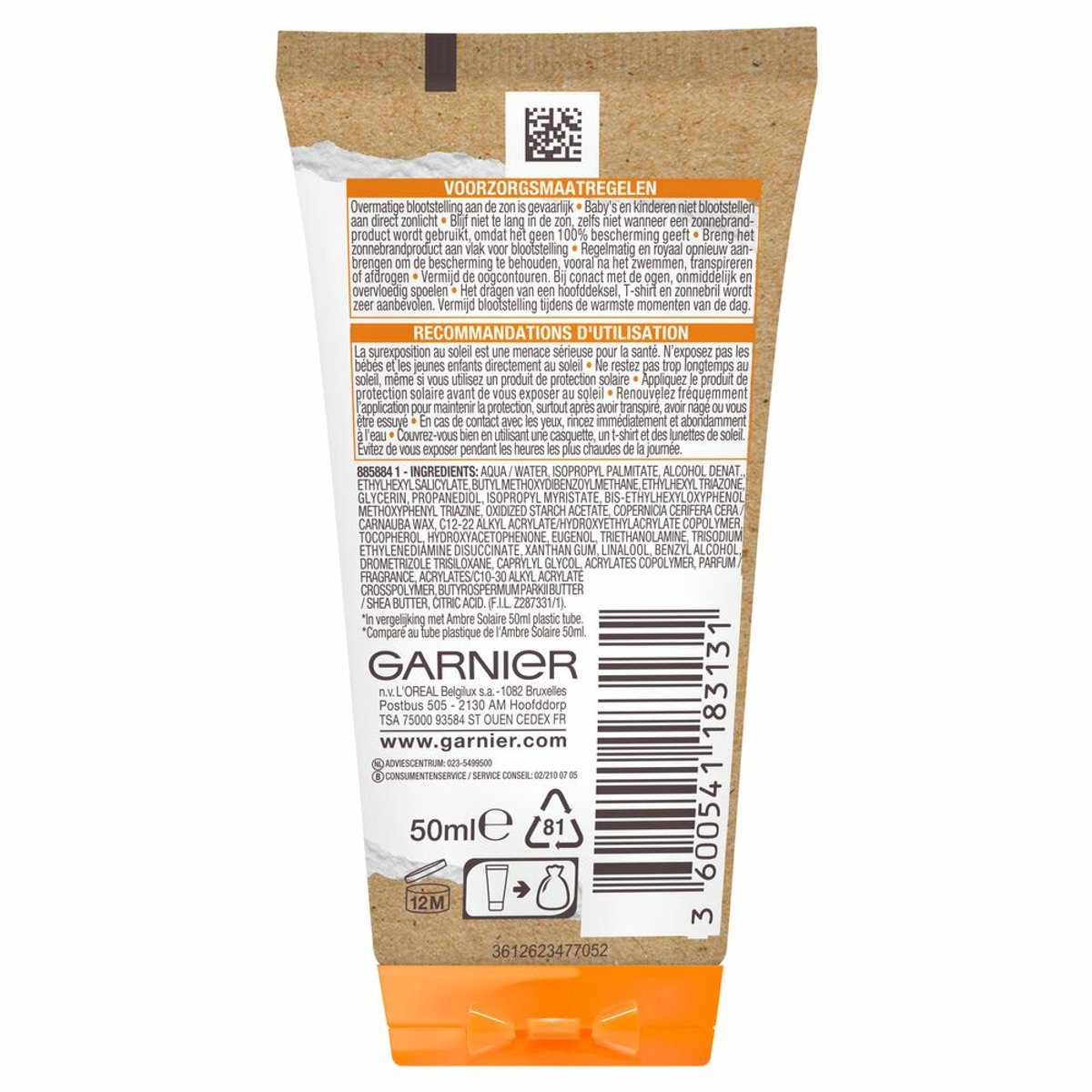 Goedkoopste 2x Garnier Ambre Solaire Hydra 24 Zonnebrandmelk SPF 30 50 ml