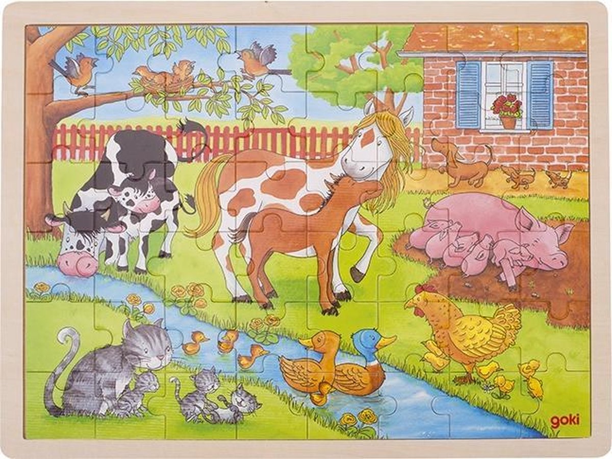 Goki houten legpuzzel Boerderijdieren - 48 stukjes