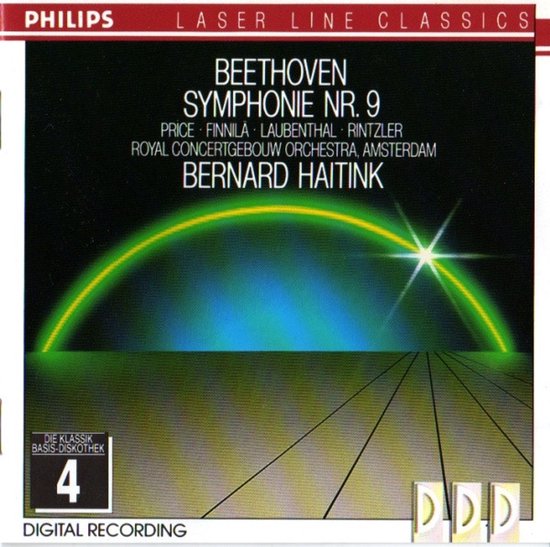 Philips Laser Line Classics: Beethoven Symphonie Nr. 9, Bernard Haitink. Groene en blauwe gloed met een witte boog.