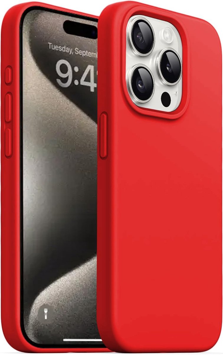 Shockproof Backcover - Liquid Silicone Soft Hoesje - Geschikt voor: iPhone 15 Pro - Rood
