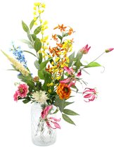 Bloemenjunkie - Kunstbloemen - Zijden Bloemen Boeket - Veldboeket - 80cm hoog - 9 Stelen - Bont Geplukt - Lelie - Hosta - Gloriosa
