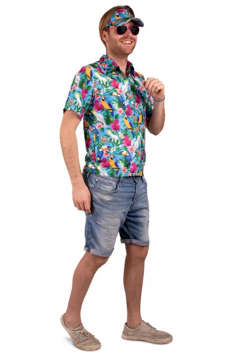 Hawaii Hemd Heer Blauw, met Zonneklep - Maat 48-50
