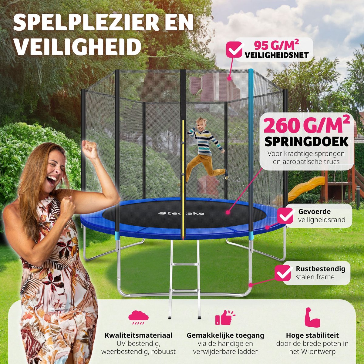 tectake® TÜV-geteste Trampoline - Ø 305 cm - Tuintrampoline - Kindertrampoline met Veiligheidsnet - Geschikt als Buitenspeelgoed, Sporttrampoline of Speeltoestel voor in de Tuin — afbeelding 4