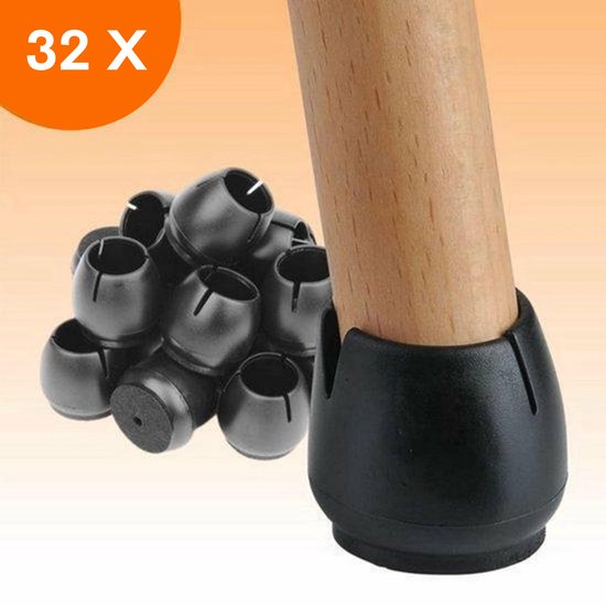 Cache-jambes pour chaises FLOOQ 12-16 mm - avec Feutre anti-rayures - Protection de sol - 24 pièces - Zwart - Rond