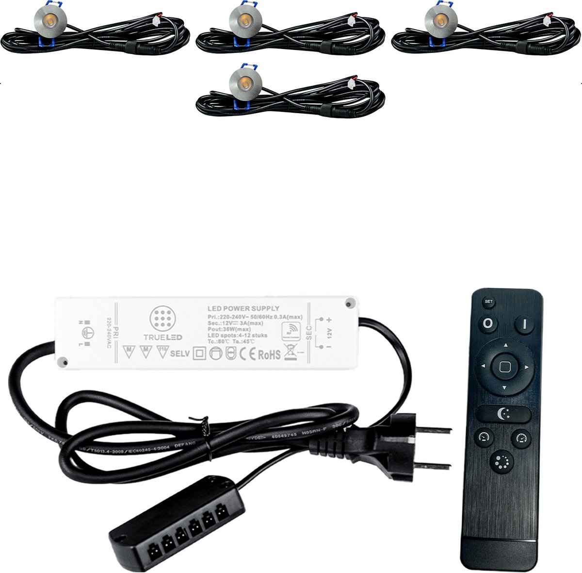 TrueLED Compact Chrome - Inbouw LED Spot Dimbaar voor Overkapping - IP65 Verlichting voor Veranda - Complete set van 4 LED Spots