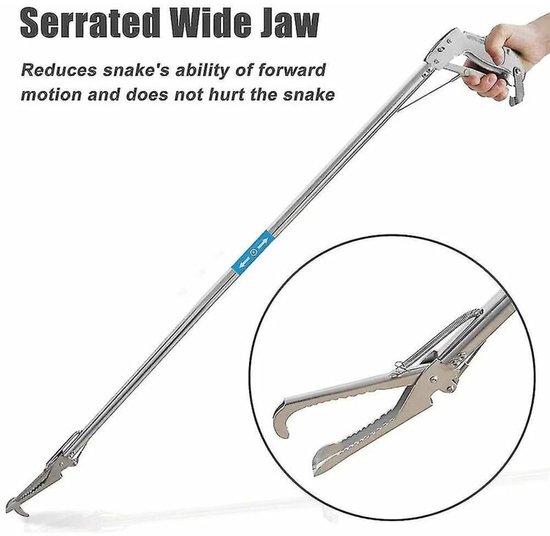 Slangentang, 150 cm extra lang slangengrijpgereedschap, inklapbare reptielenslangentang, slangenvangstaaf van roestvrij staal, slangen- en reptielenhaak, 1,5 m clip buigen