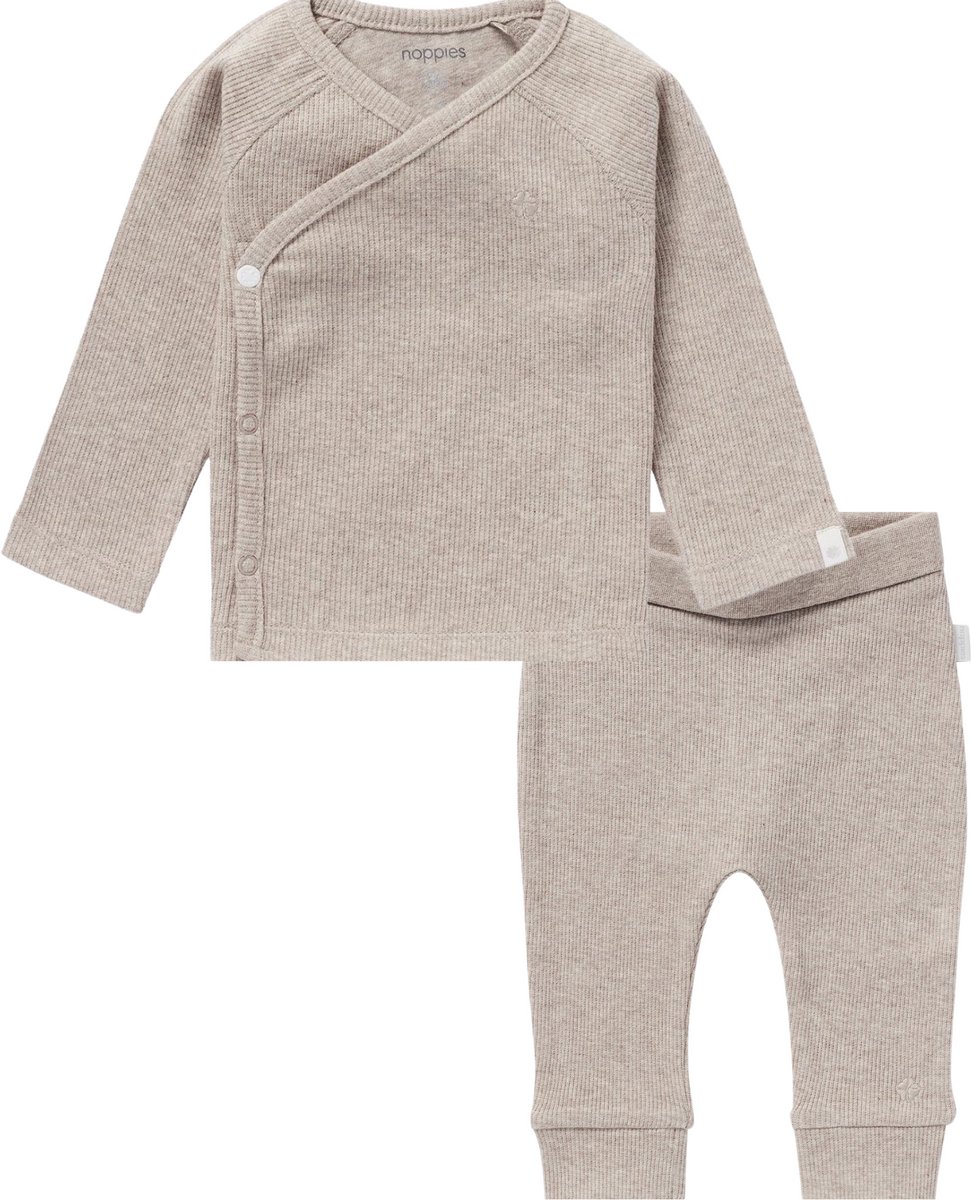 Noppies Baby set Unisex Overslag Shirt Nanyuki en Broek Naura Rib Taupe Melange maat 50