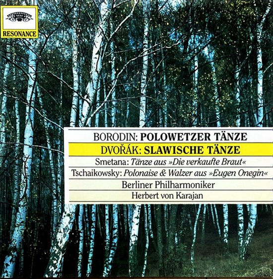Albumhoes met een bos met berkenbomen. Titel: Borodin: Polowetzer Tänze, Dvořák: Slawische Tänze.