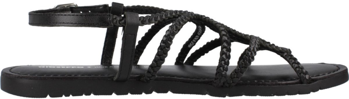 Dames Sandalen Leer Zwart Platte Schoen met Gesp