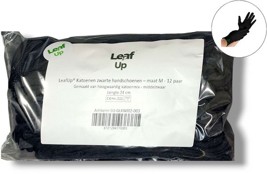 Gants en coton LeafUp® Noir – Taille M – 12 paires