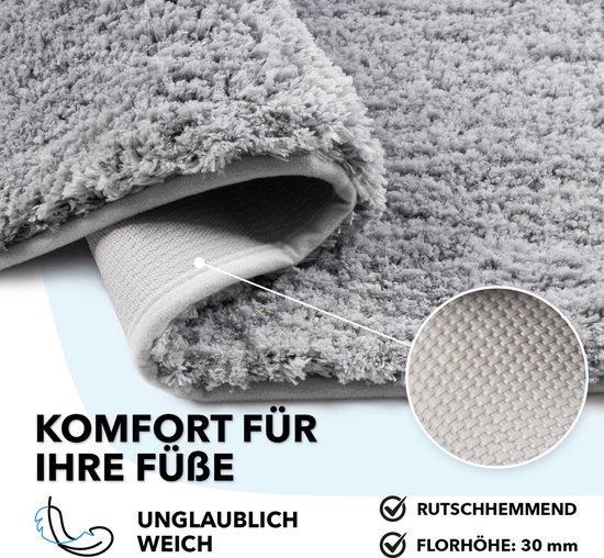 FLOORDIREKT Badmat SKY - Badmat in Vierkant & Rond - Antisliprug - Zilvergrijs - 70 x 120 cm