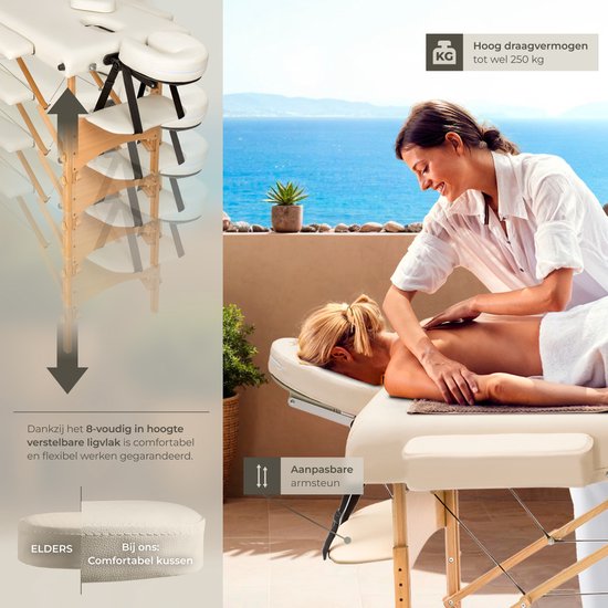 tectake® Draagbare Massagetafel - 3 Zones - Opvouwbaar en Verstelbaar - Voor Massage, Fysiotherapie en Tattoo - Incl. Draagtas - Beige