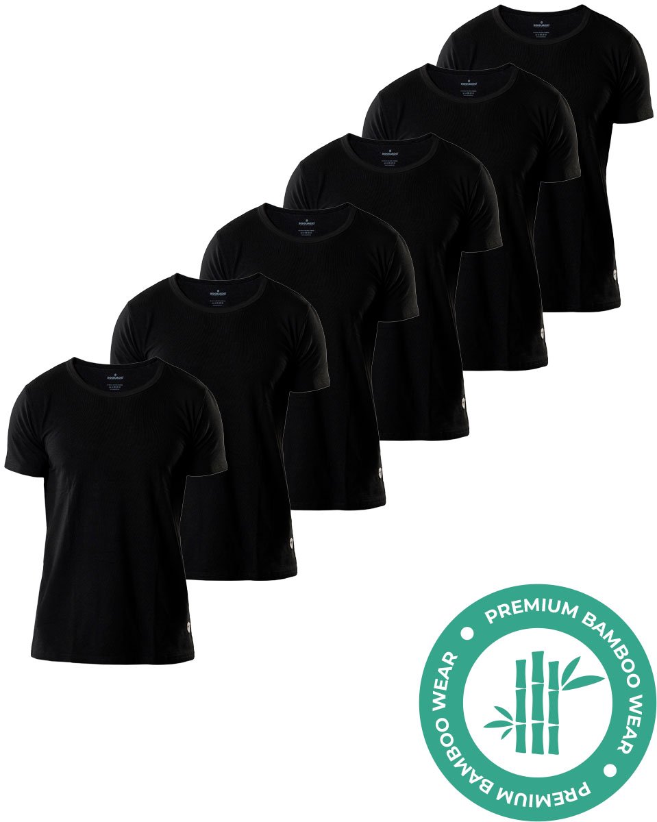 SQQUADD® Bamboe T-Shirt Heren - Regular fit - Ronde hals - Maat M - 6-pack - Zijdezacht en Ademend - Anti Zweet T-Shirt - Ondershirt Heren - Zwart