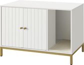 Bol.com MAZAZU - Kattenbak - Kattenhuis - Bijzettafel - Wit/Goud - 80x50x55 aanbieding