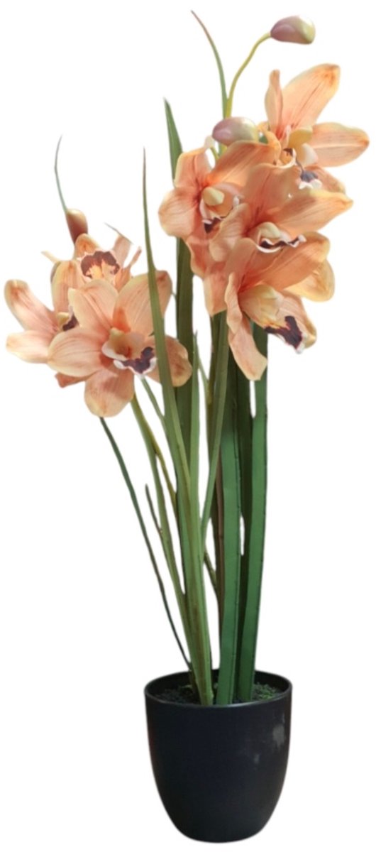 Mica Decorations kunstplant Cymbidium in pot geel oranje H71xD26cm