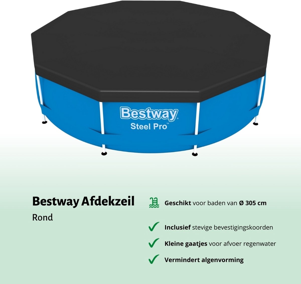 Accessoires voor Bestway Steel Pro Zwembad - 305x66 cm - Jungleprint - Rond - Bestway - 56985 - Pomp - Testrips - Afdekzeil - Filter - Chloordrijver - Chloor – foto 5