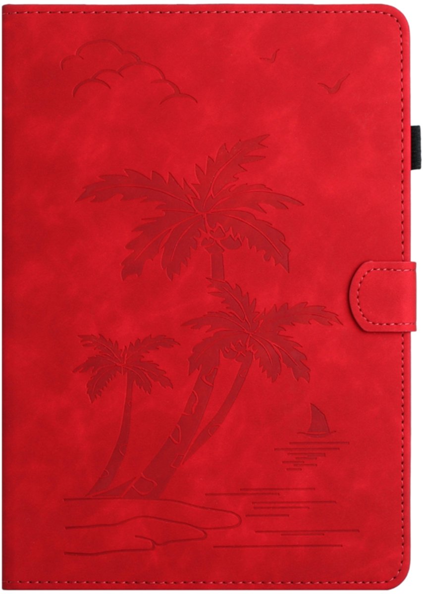 Luxe Bescherm-Etui Hoes Map geschikt voor Samsung Galaxy Tab S9 FE - 10.9" - Palmboom - Rood