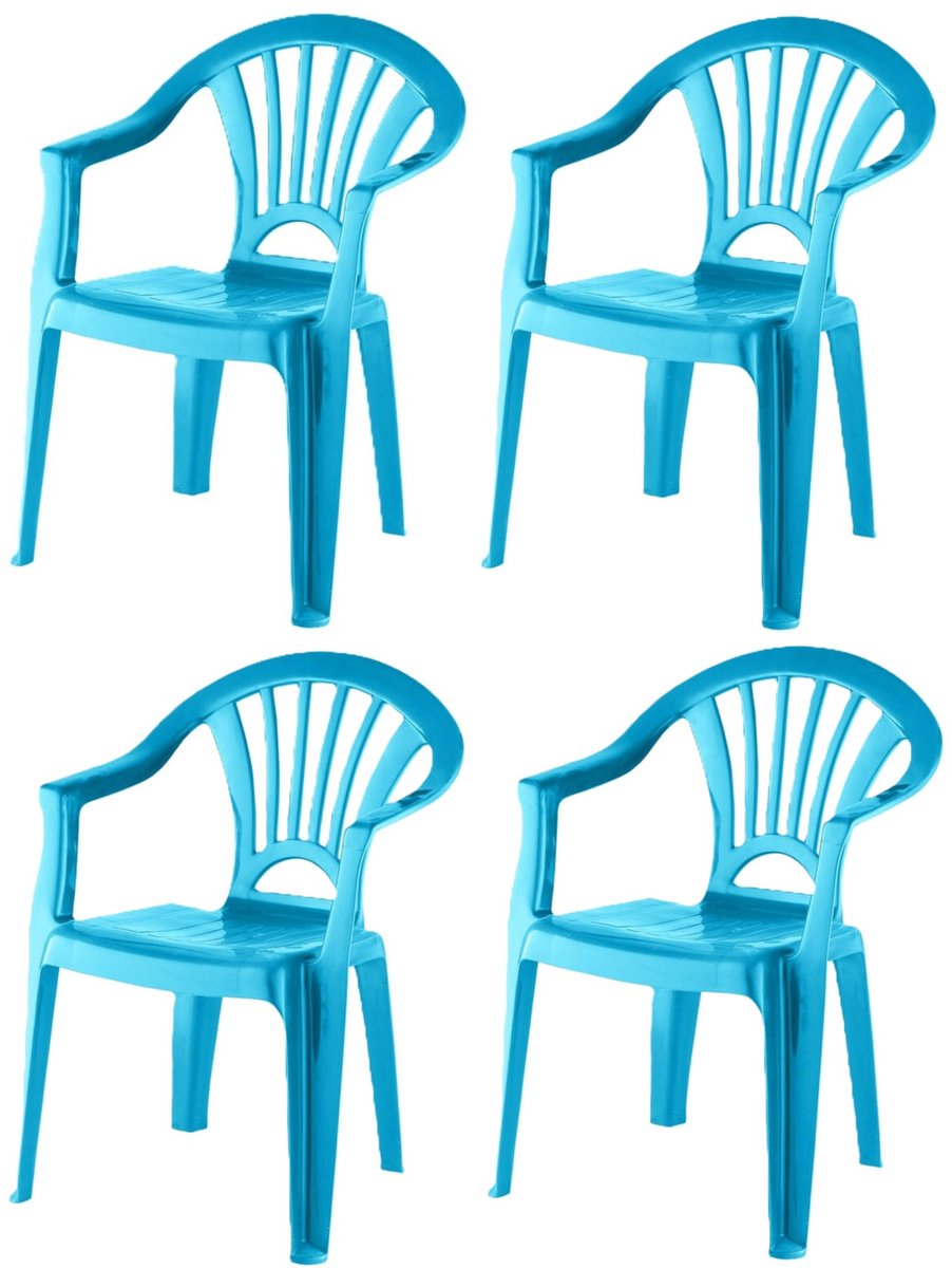Image of 4x stuks blauwe stoeltjes voor kinderen 51 cm - Tuinmeubelen - Kunststof binnen/buitenstoelen voor kinderen