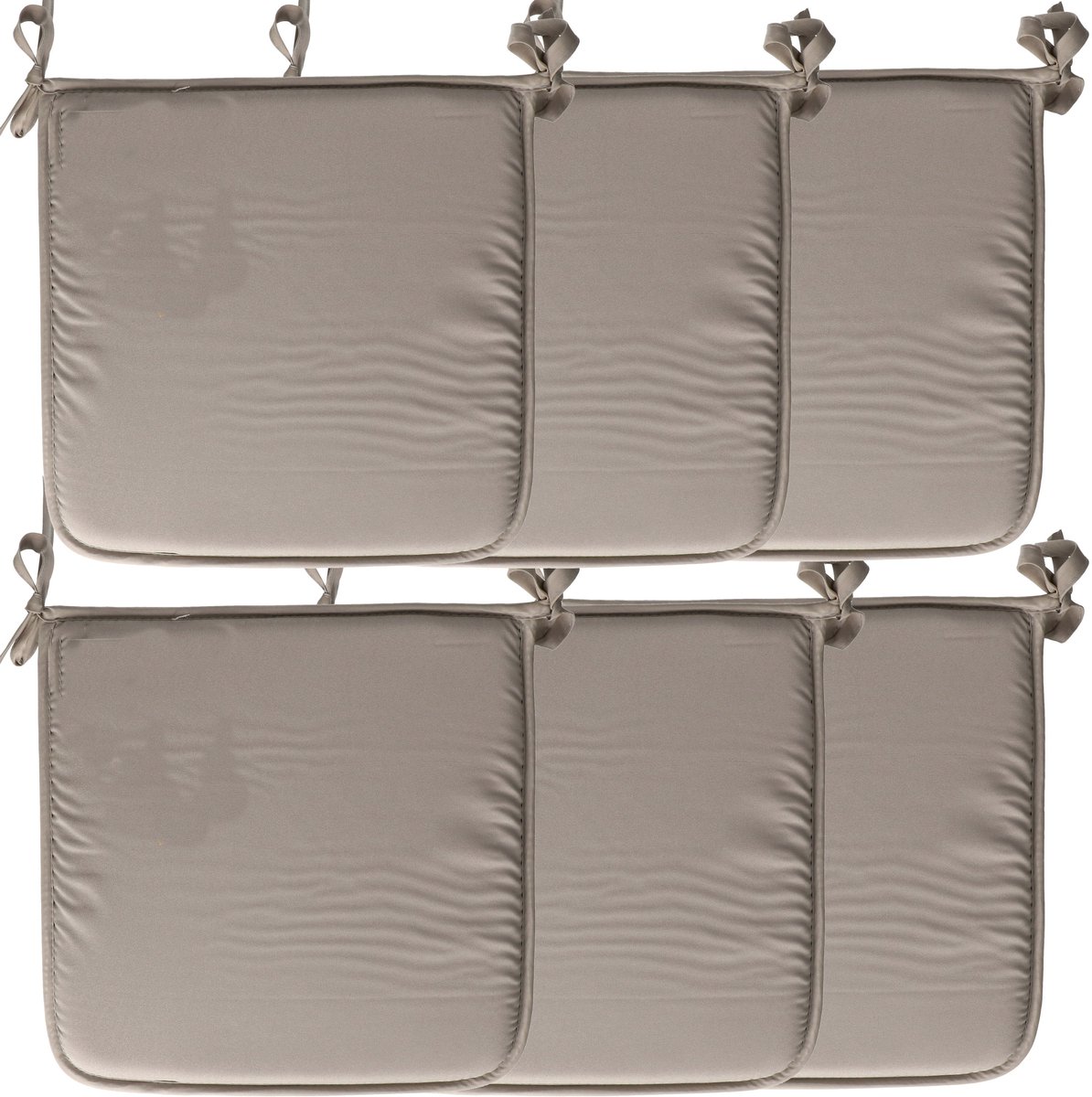 Stof Textile Home stoelkussens - 6x - grijs - 38 x 38 x 3 cm - voor binnen - touwtjes sluiting - zitkussens plat - vierkant