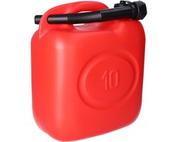 Jerrycan - rood - 10 liter - 26 x 14 x 37 cm - met schenktuit - voor brandstof - benzine / diesel