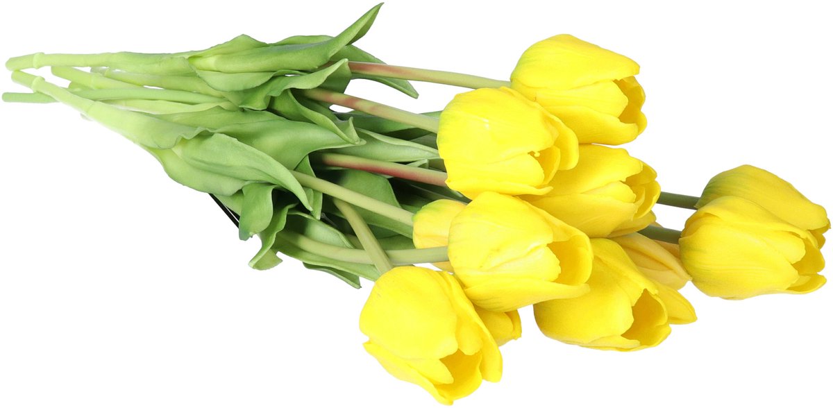 Bellatio Design Kunst tulpen boeket Sally - 7x stuks - geel - real touch - 47 cm