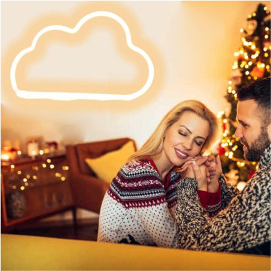 Neonborden LED-Wolkenlicht voor Wanddecoratie - USB- of Batterijbordjes voor Slaapkamer, Verjaardagsfeest, Kerstmis, Woonkamer, Kinderen, Bruiloft, Meisjes Decoratie (Warmwit)