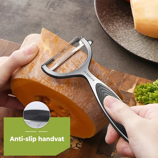 HI NATURE™ Set de 2 Éplucheurs de qualité robuste - Éplucheur de pommes de terre - Éplucheur de pommes de terre - Éplucheur de pommes de terre | Modèle I - Modèle Y pour éplucheur de fruits et légumes en acier inoxydable (Zwart)