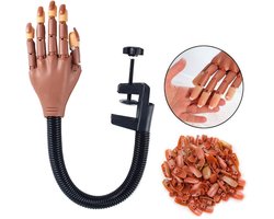 Nail Art Training Practice Hand Model - Flexibel en handbediend model - Nageldisplay - Nail Art-benodigdheden - Nail Art-oefengereedschappen - Geschikt voor Nail Art-beginners en Nail Art-enthousiastelingen - Bevat 100 vervangende nagels