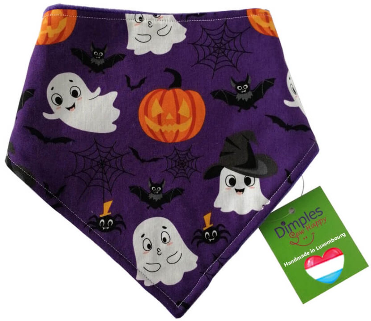 Paarse Halloween spookhond halsdoek - DIMPLES 65cm XXXL hondensjaal hondenbandana met comfortabele drukknopen
