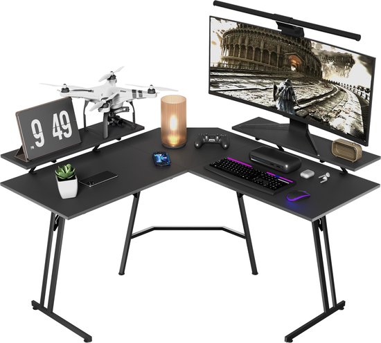 Aufun Hoekbureau - Gaming Bureau - 120x73x50 cm - L-vormig - Game Bureau Incl. Monitor Standaard Computer Tafel - Gaming Tafel