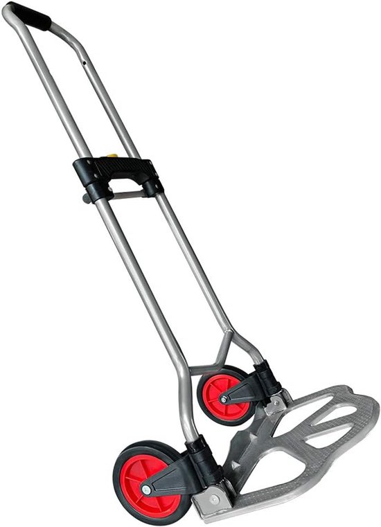 Aluminium steekwagen, inklapbaar, handkar trolley met intrekbare handgreep en 2 wielen, bagagewagen belastbaar tot 60 kg, voor leveringen, verhuizingen, transporten, laden HMTM-8383