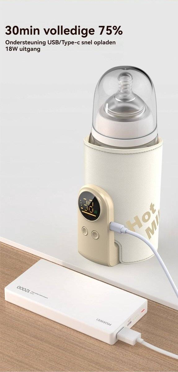 Flessenwarmer-Flessenwarmer onderweg-6 versnellingen - 42 graden constante temperatuur-8000mAh batterij - snel verwarmen- Intelligente digitale -Nauwkeurige temperatuurregeling - Waterdicht en vuilafstotend- alle soorten melkflessen van Merkloos — afbeelding 2