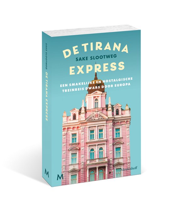 Boek 'De Tirana Express' met roze gebouw op de cover.