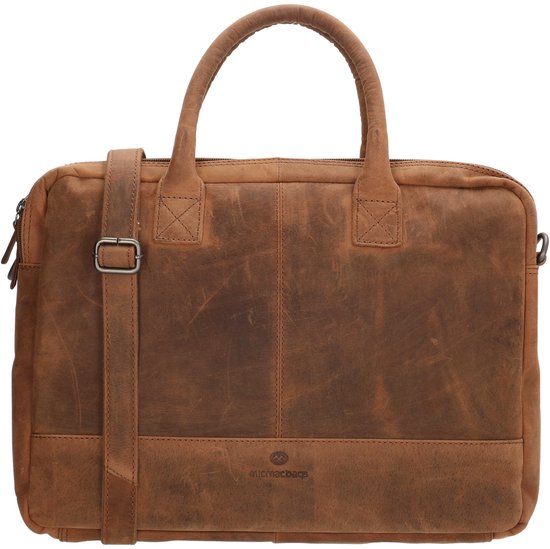 Foto: Micmacbags nevada laptoptas 15 6 inch leer schoudertas a4 tas werk leren business tas bruin 100 leer
