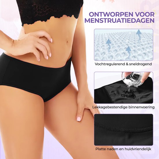 Sous-vêtements menstruels - Taille L - Zwart - Slips menstruels - sous-vêtements menstruels - sous-vêtements femme - Incontinence - Lavable