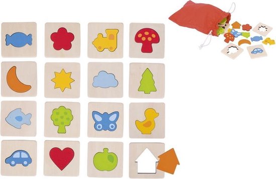 GOKI Memory - Vormen Voelen - Hout - In Katoenen Zakje - 3 Jaar