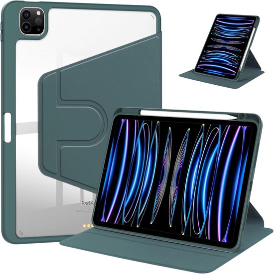 Étui rotatif en Acryl pour iPad Pro 11 pouces 4e/3e/2e génération (2022/2021/2020) / Air 5 (2022) / Air 4 (2020) / Air 11 pouces (2025) M3 / Air 11 pouces (2024) M2 - avec porte-crayon (vert foncé)