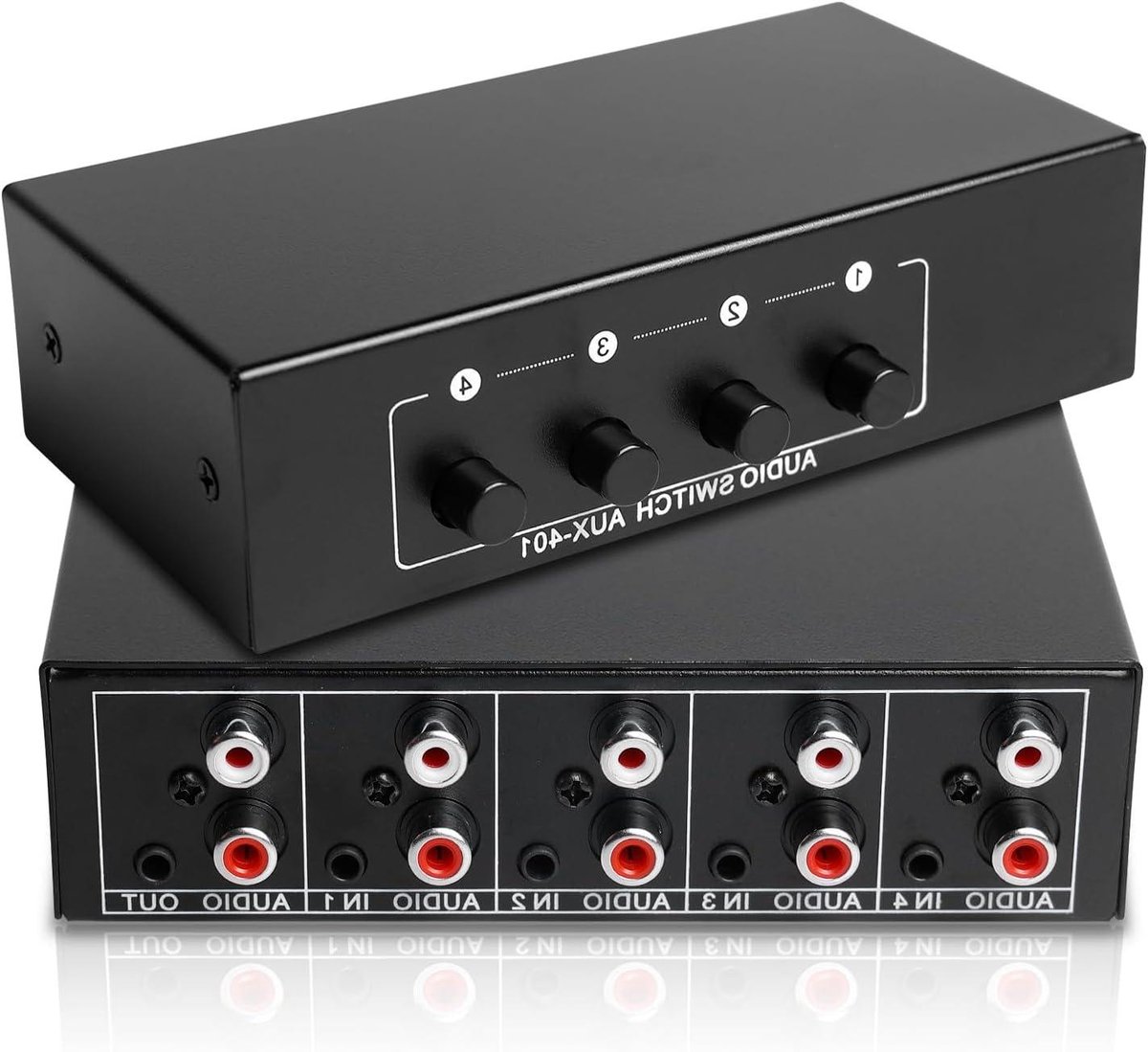 4-in-1 Out AUX Audio Switcher - 35 mm Bidirectionele Audioschakelaar - Selector Splitterbox voor Hoofdtelefoon en Luidspreker
