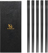 HI NATURE™ Luxe Chopsticks Set - Koreaanse Eetstokjes - Herbruikbaar en Vaatwasserbestendig - 5 Paar - Antislip - Metaal / RVS - Zwart