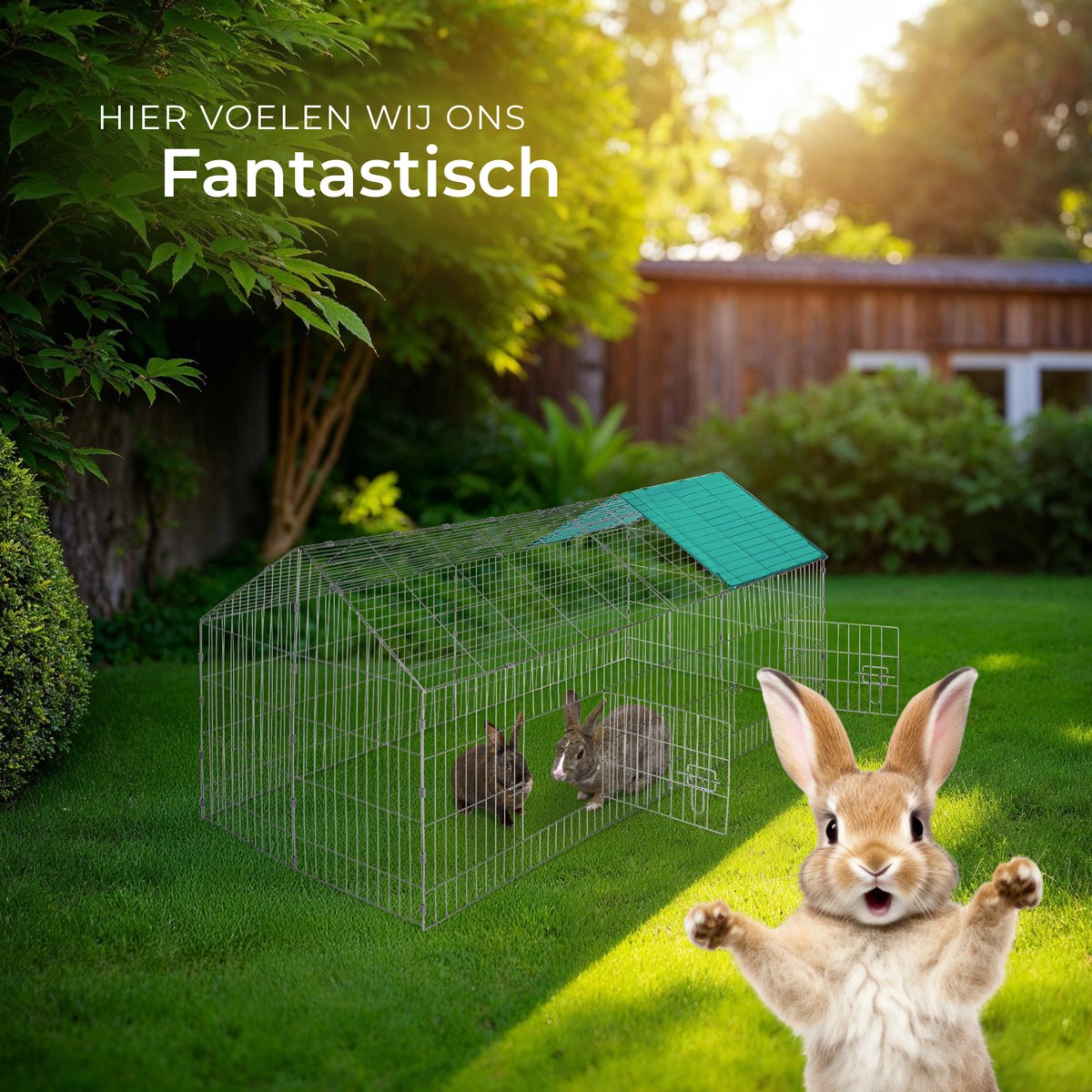 tectake® Konijnenverblijf - Konijnenren - Buitenverblijf met 2 afsluitbare deurtjes - Met zonwering - 180 x 75 x 75 cm - Snelle montage, verschillende maten mogelijk - Diverse kleuren - Groen thumbnail 3